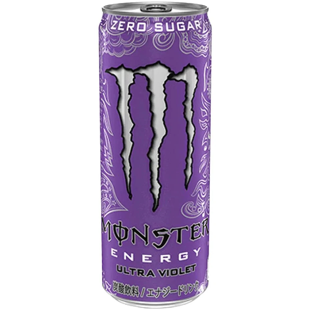 Front of a Monster Energy Ultra Violet can showcasing the bold purple design and logo (355ml)