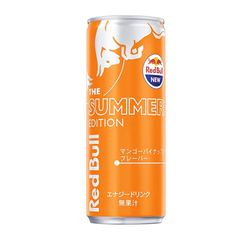 Front of Red Bull Mango Pineapple can showing red and orange design, logo, and tropical fruit imagery (250ml)