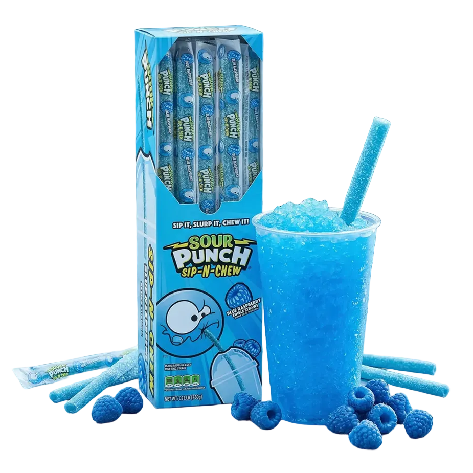 Sour Punch Sip-N-Chew Candy Straw Blue Raspberry (26g)