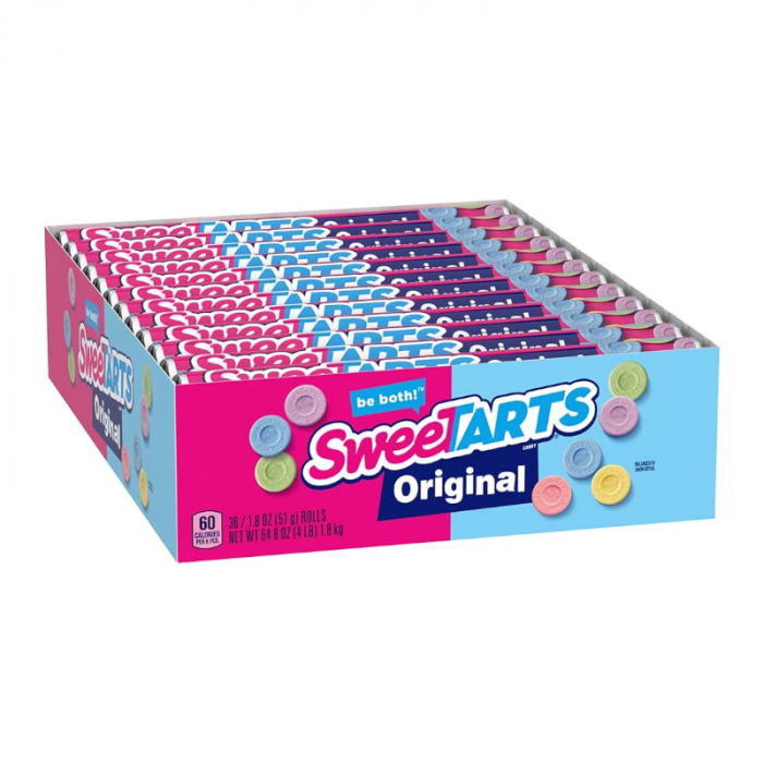 Front of SweeTarts Roll (51g) showing the logo, original flavour and colourful candy discs.