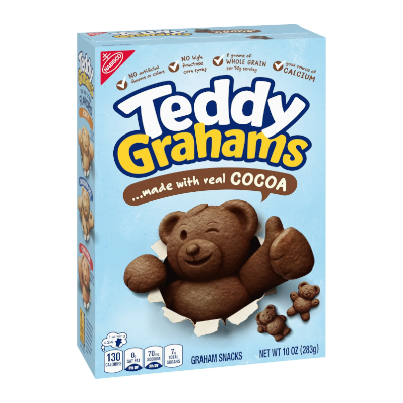 Box of Teddy Grahams with a bear design on a white background