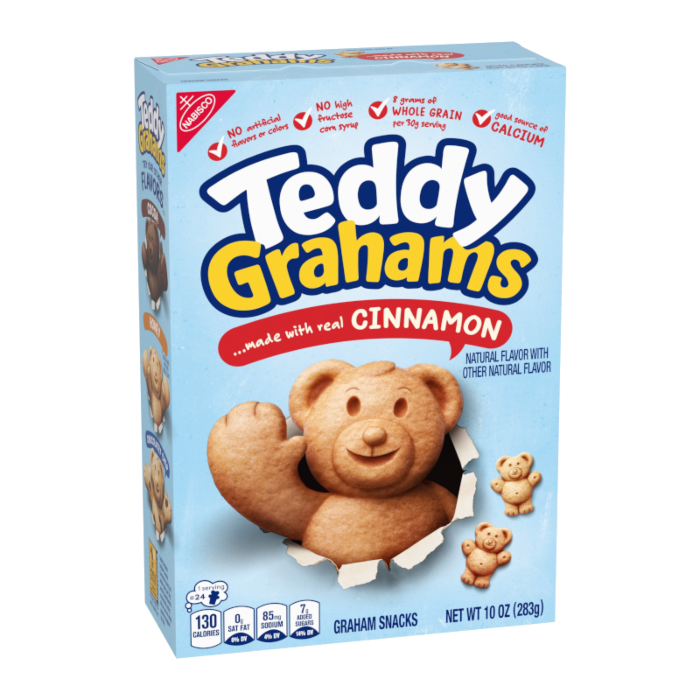 Box of Teddy Grahams Cinnamon flavor on a white background