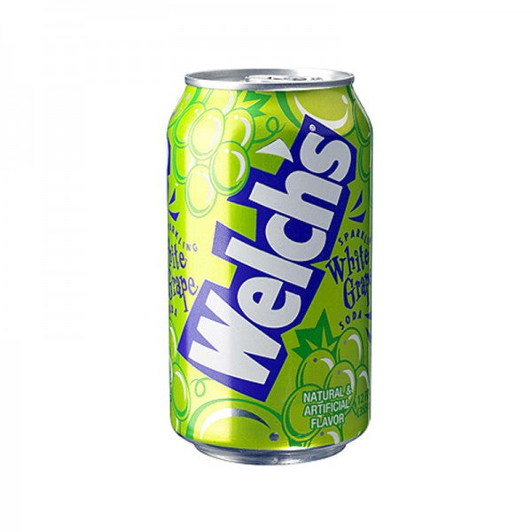 Front of Welch's Green Grape can featuring vibrant green design, logo, and grape imagery (355ml pack)