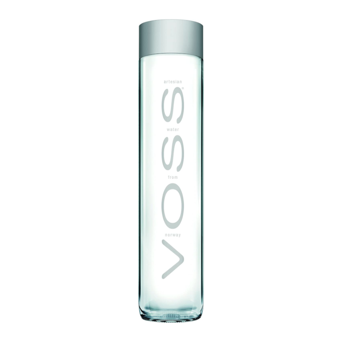 Front of Voss Still Water bottle showing clear artesian water label, Voss logo, and 800ml pack size.