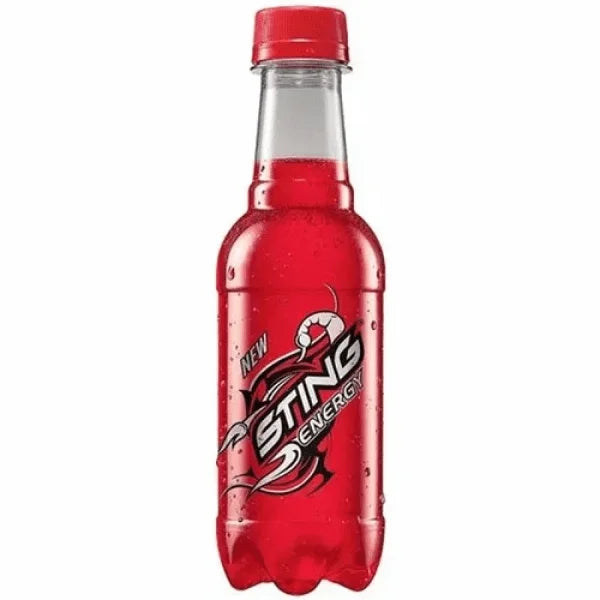 Front of Sting Energy Red Ginseng bottle showing brand logo and vibrant red drink in a 500ml bottle