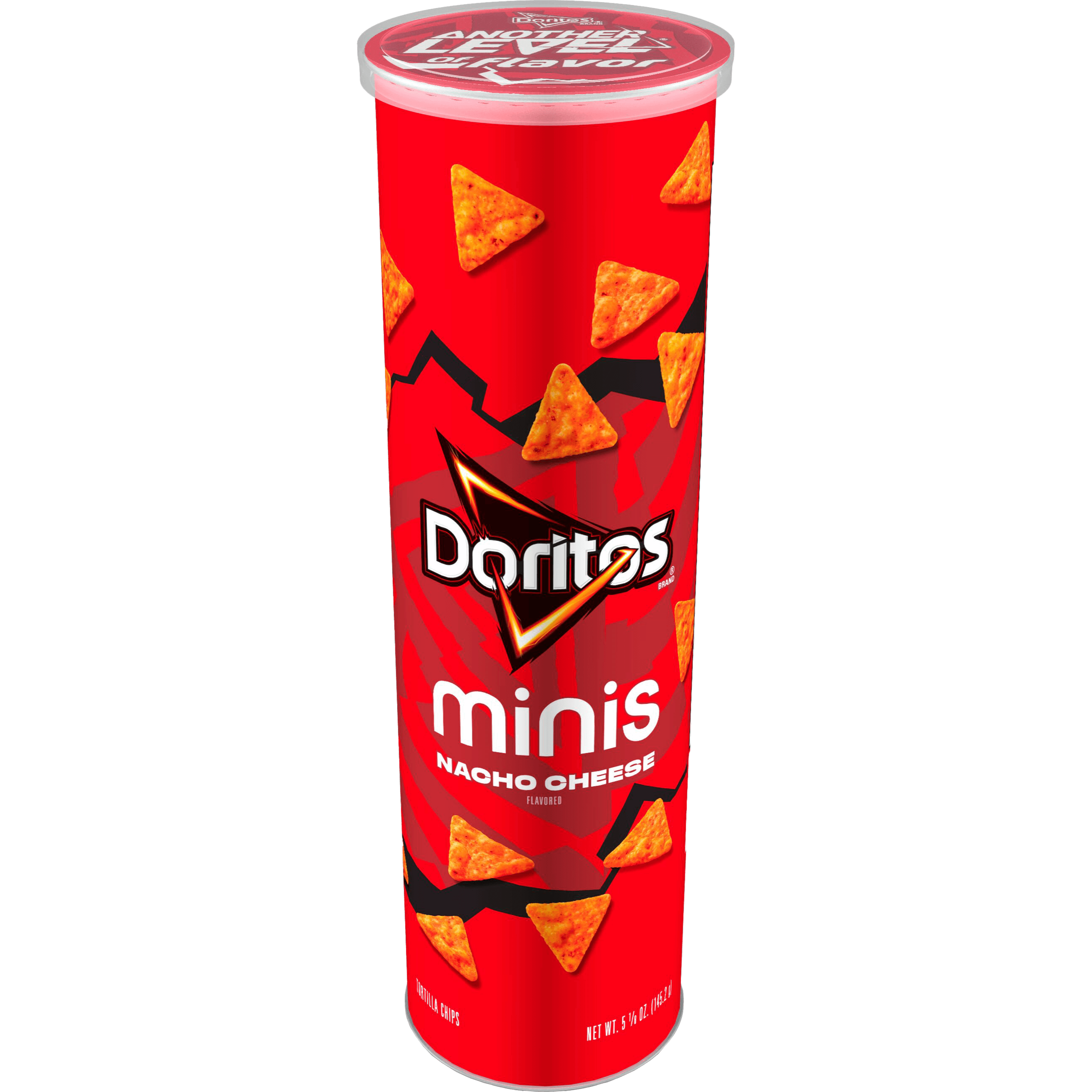 Front of Doritos Minis Nacho Cheese tube showing bold logo, nacho cheese flavour label, and crunchy nacho chips design (103g pack)