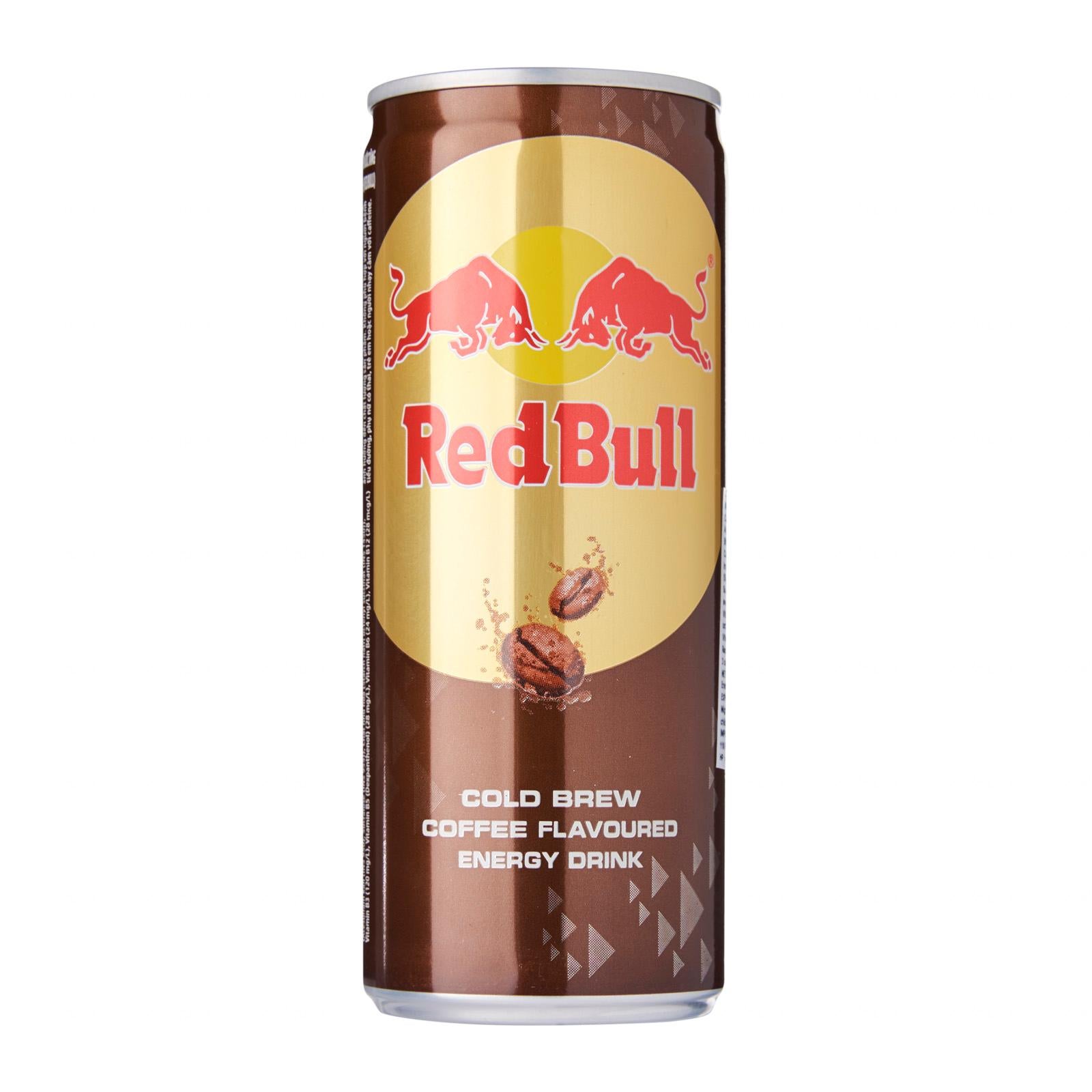 Front of Red Bull Cold Brew Coffee Flavoured Energy Drink can featuring logo, coffee flavour label, and description (255ml)