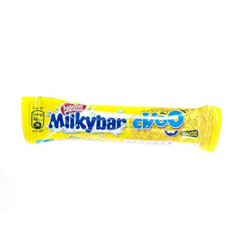 Front of Milkybar Choo wrapper showing Nestlé logo, Milkybar Choo product name, and a bright yellow background (10g pack)