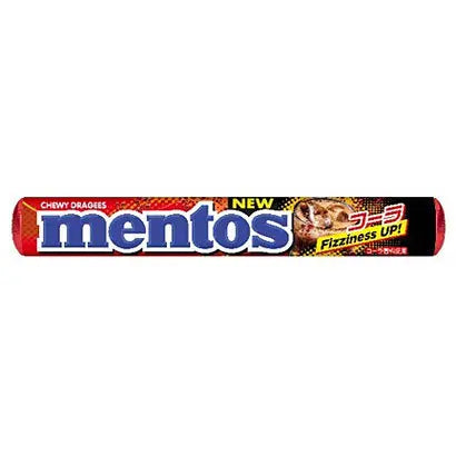 Front of Mentos The Cola (Japan) roll showing the logo, cola flavour illustration, and 37.5g pack size