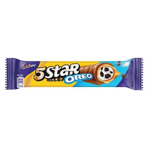 Front of Cadbury 5Star Oreo wrapper showing the Cadbury logo, 5Star branding, Oreo flavour and 42g pack size.