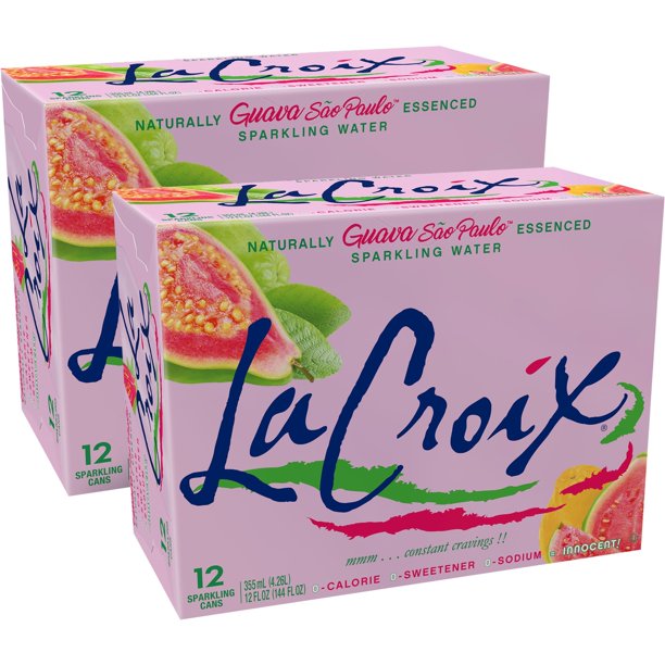 Front of La Croix Guava Sao Paulo case showing pink packaging, sparkling water label, and guava image (Case of 24, 355ml x24)