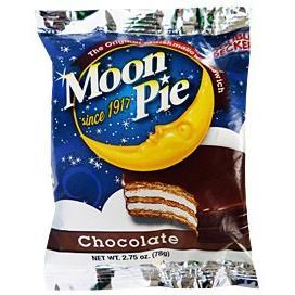 Front of Moon Pie Chocolate Double Decker package featuring the logo, chocolate flavour label, and an image of the treat (78g pack)