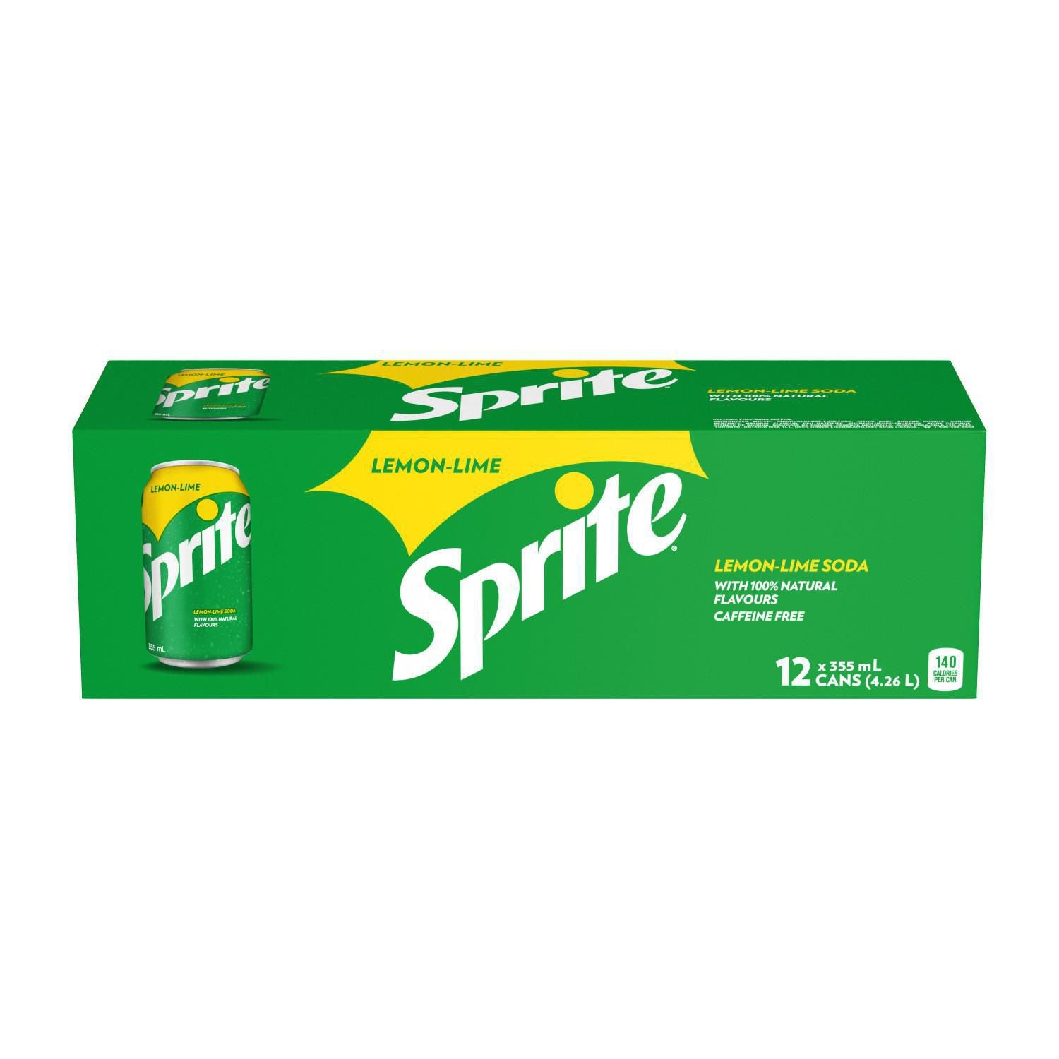 Front of Sprite Lemon Lime case showing bold green logo, lemon-lime flavour label, and pack size of 12 cans (355ml each)