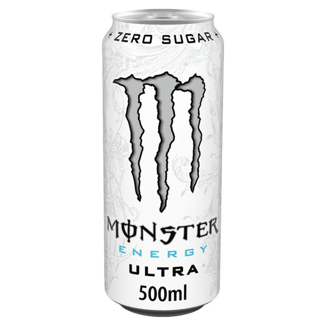 Front of Monster Ultra can featuring bold logo, zero sugar label, and pack size of 500ml