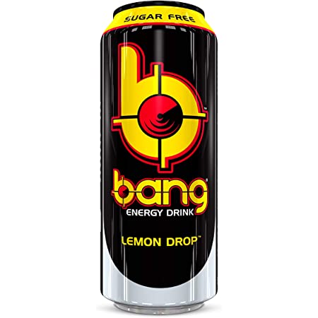 Front of Bang Lemon Drop energy drink can featuring bright logo, lemon flavour label, and 500ml size indication.