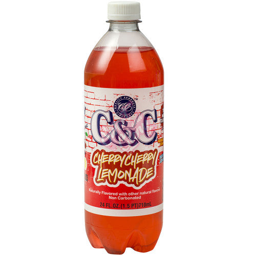 Front of C&C Cherry Cherry Lemonade bottle showing vibrant label with cherry graphics and product name (710ml)