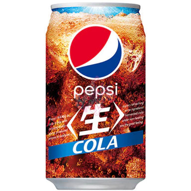 Front of Pepsi Japan Cola can showing bold red and blue logo, vibrant cola beverage visuals, and product title (340ml)