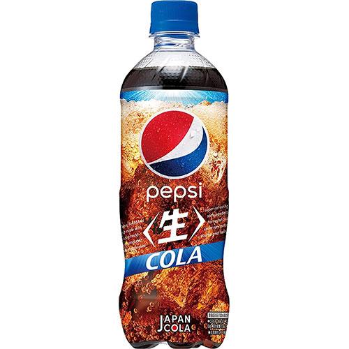 Front of Pepsi Japan Cola bottle featuring the logo, unique design, and label details for the 600ml pack size.