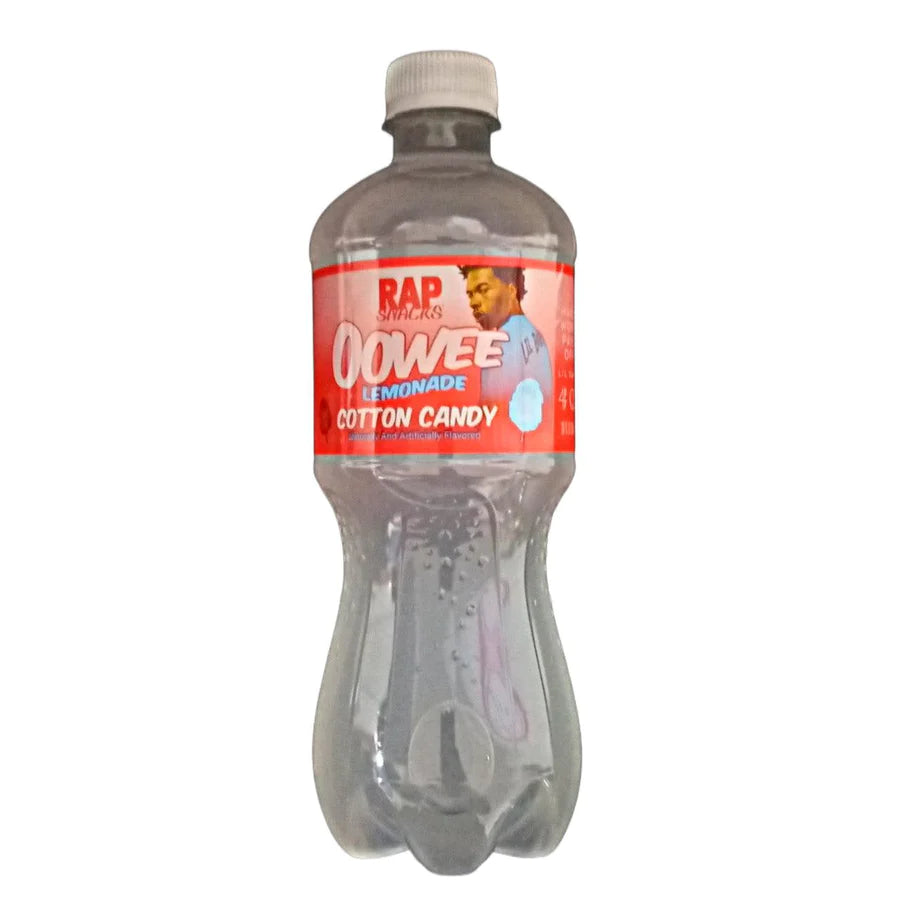 Front of Rap Snacks Lemonade Cotton Candy bottle showing logo, lemonade and cotton candy flavour label, and 591ml capacity.