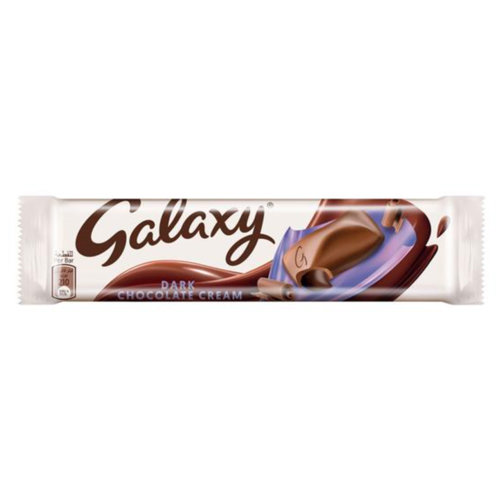 Front of Galaxy Dark Chocolate Cream bar showcasing the logo and dark chocolate cream packaging (38g)