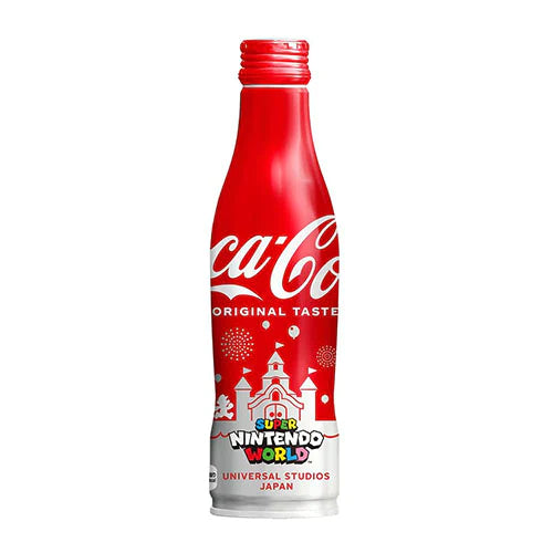 Front of Coca Cola Limited Edition Super Nintendo World (Japan) bottle showcasing red design, logo, and unique imagery (250ml)