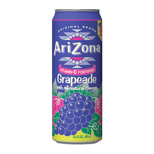 Front of Arizona Grapeade can featuring the brand logo, grape flavour design, and 650ml volume label.