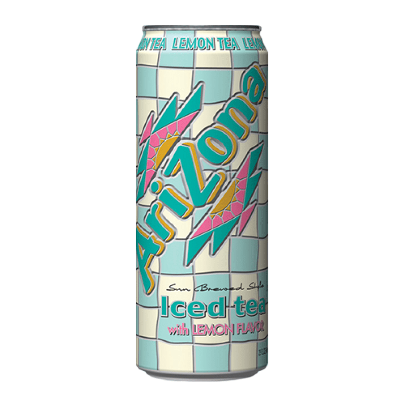Front of AriZona Lemon Iced Tea can featuring the logo, lemon flavour label, and vibrant design (650ml pack)