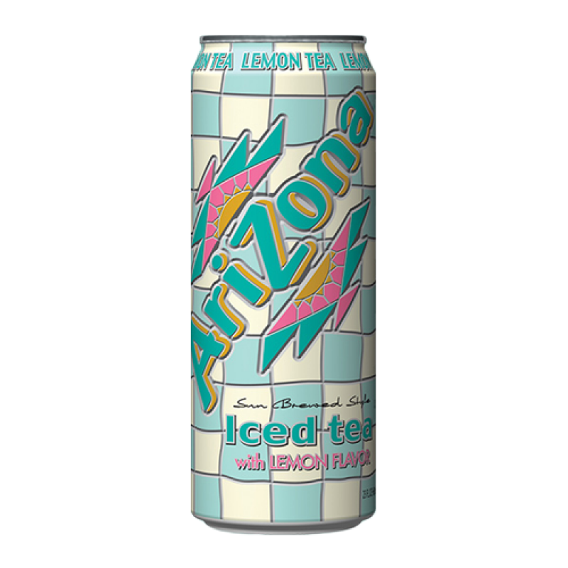 Front of AriZona Lemon Iced Tea can featuring the logo, lemon flavour label, and vibrant design (650ml pack)