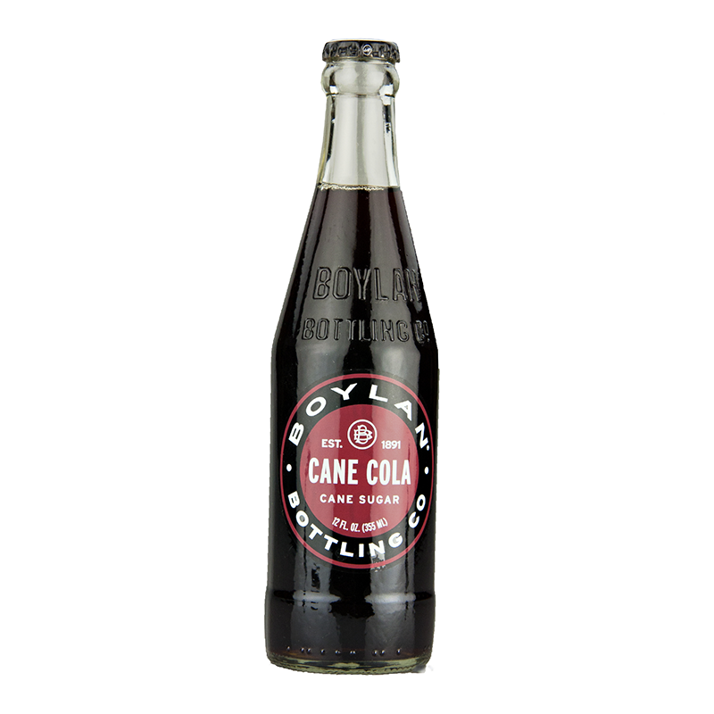 Front of Boylan Cane Cola bottle featuring logo and red label with cane sugar, 355ml size indicated