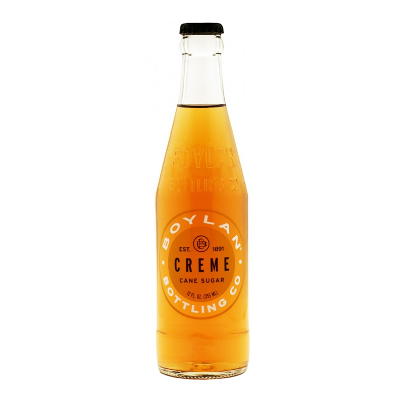 Front of Boylan Creme Soda bottle featuring the logo, creamy soda label, and cane sugar details (355ml pack)