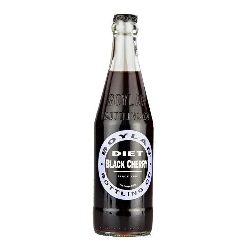 Front of Boylan Diet Black Cherry bottle showing logo, diet label, and black cherry flavour (355ml pack)
