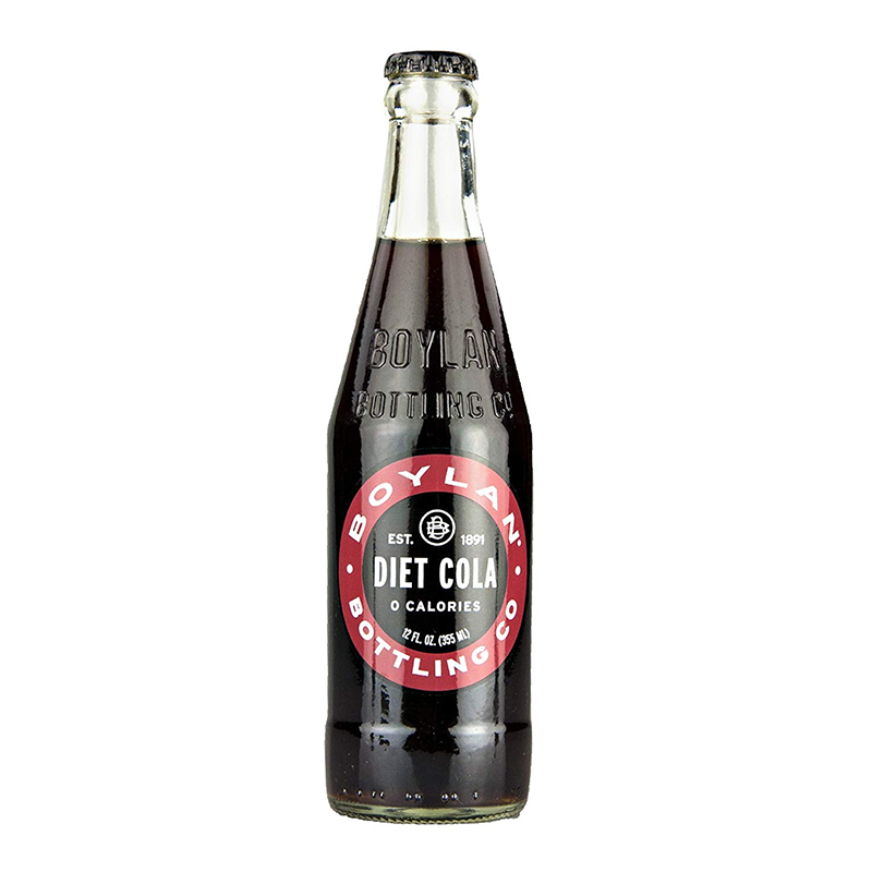 Front of Boylan Diet Cola bottle displaying the logo, zero calories claim, and 355ml size