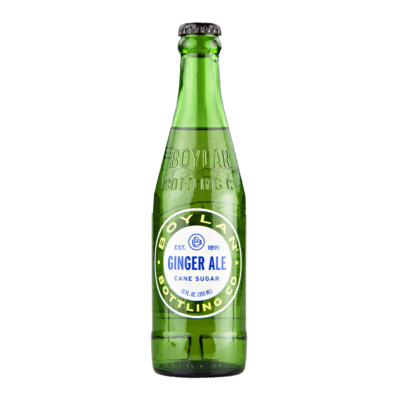 Front of Boylan Ginger Ale bottle showcasing the logo, ginger ale label, and cane sugar details (355ml)