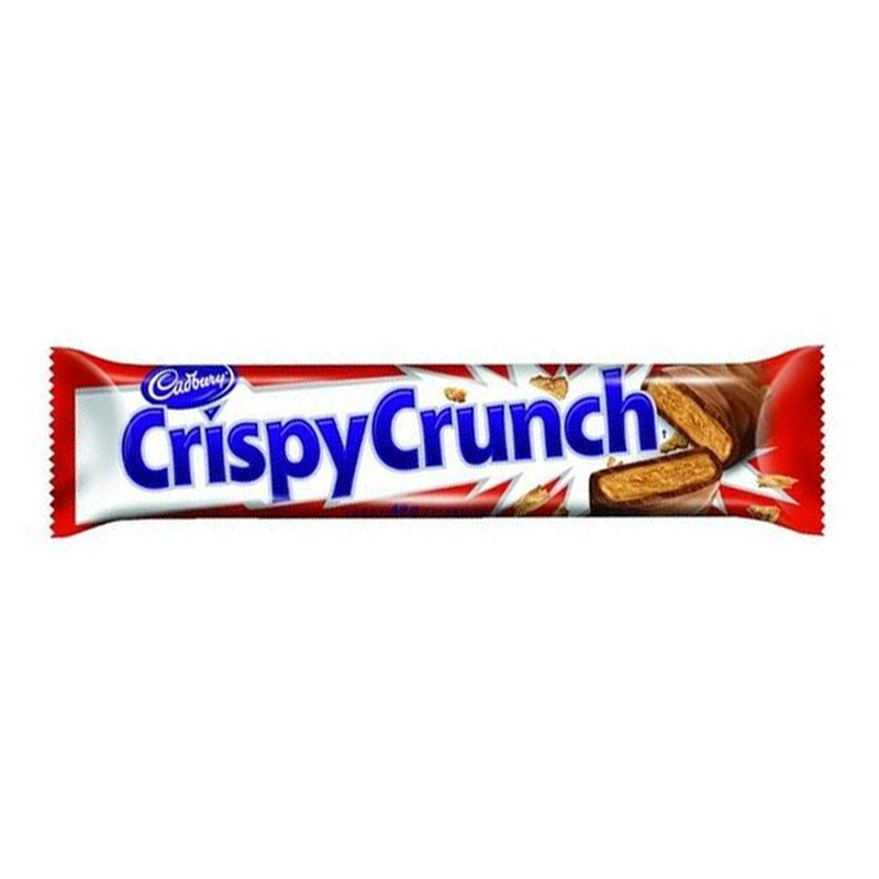 Front of Cadbury Crispy Crunch wrapper showing brand logo, product name, and image of the chocolate bar (48g pack)