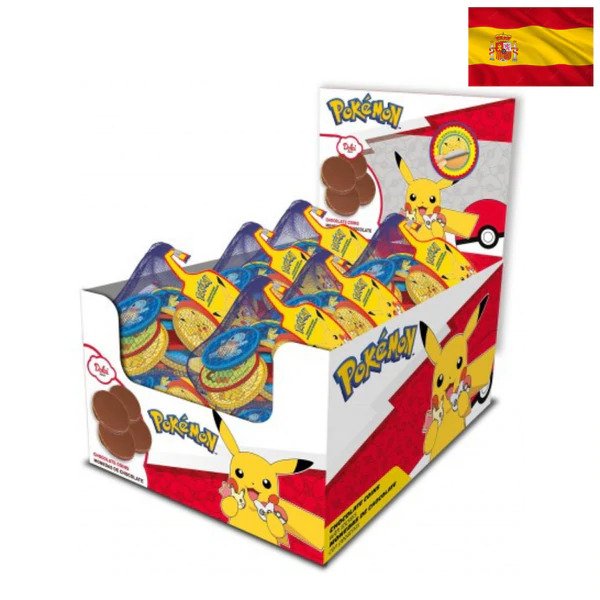 Front of Pokemon Chocolate Coins (45g) pack featuring colourful packaging with Pikachu and chocolate coin illustrations.