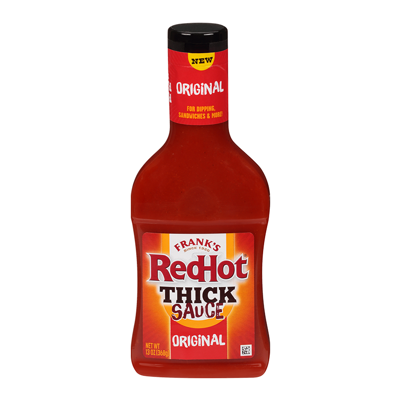Front of Frank's RedHot Thick Sauce Original bottle showing logo, thick sauce label, and pack size (368g)