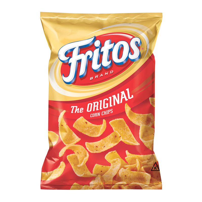 Front of Fritos Original Corn Chips bag featuring the Fritos logo and image of crunchy corn chips (311g pack)