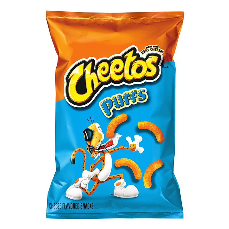 Front of Cheetos Jumbo Cheese Puffs bag showing the logo, cheese-flavoured snack design, and bright colours (254g pack)