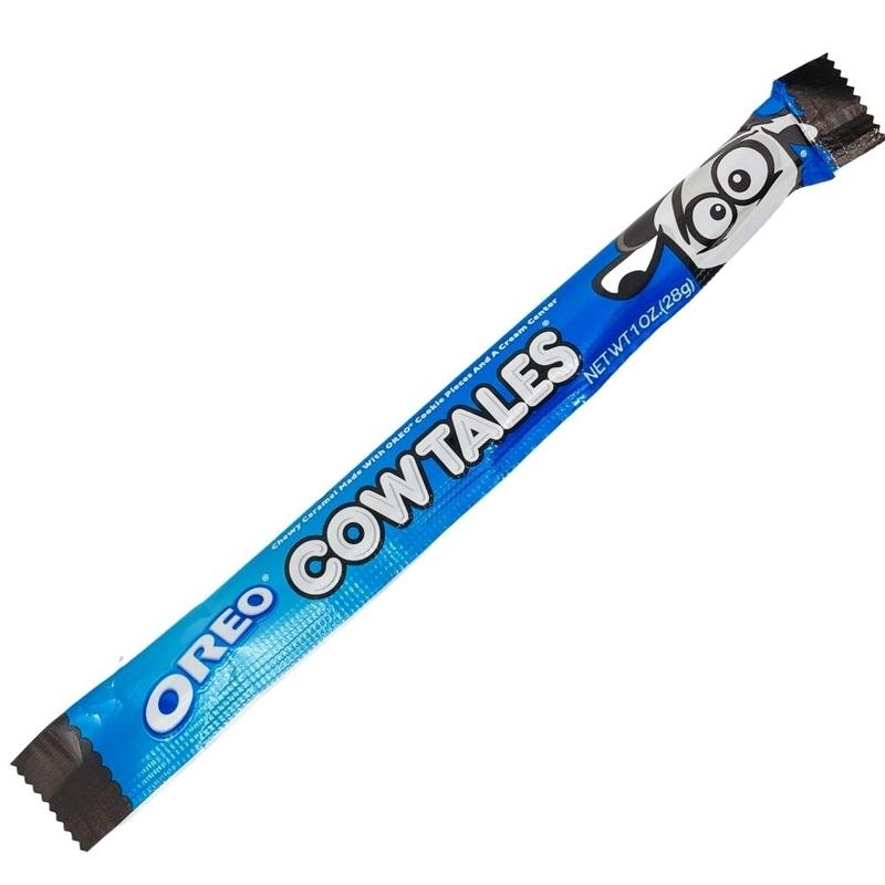 Front of Goetze's Oreo Cow Tales Limited Edition packaging showing the logo, Oreo cookie pieces, and 28g information.