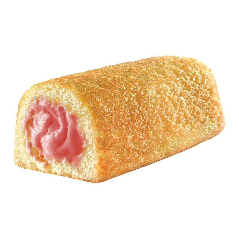 Front of Hostess Mixed Berry Twinkie pack showing the logo, berry flavour label, and a view of the sponge cake (38g)
