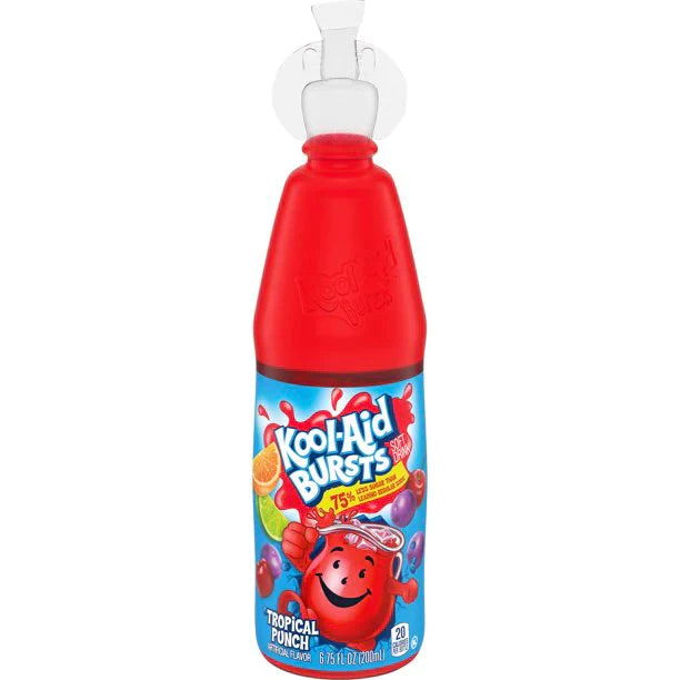 Front of Kool Aid Bursts Tropical Punch bottle showing vibrant label with bold logo and fruity graphics (200ml)