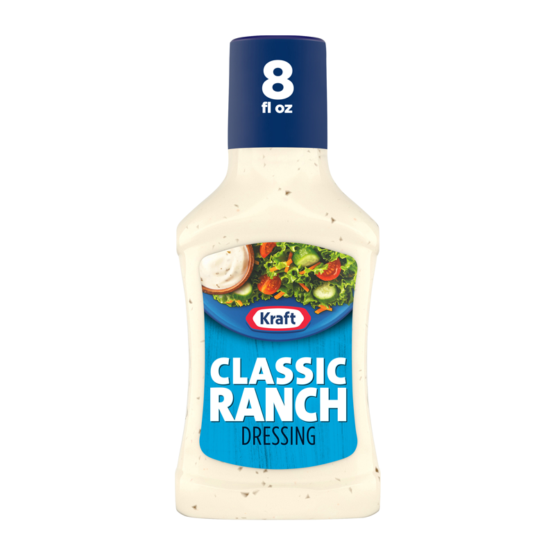 Front of Kraft Classic Ranch Dressing bottle showing the logo, classic ranch flavour label, and 237ml size.