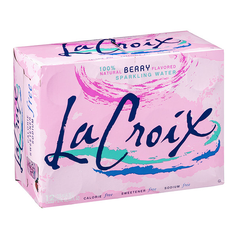 Front of La Croix Berry case showing 100% natural berry flavour label and image of 12 cans (355ml x12)