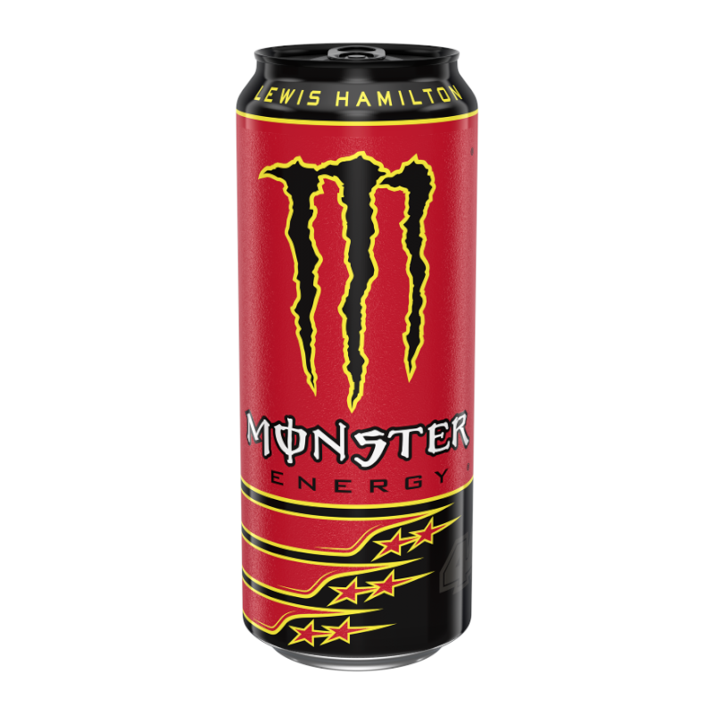 Front of Monster Lewis Hamilton LH44 (500ml) can featuring a vibrant red design with the Monster logo and bold energy drink branding.