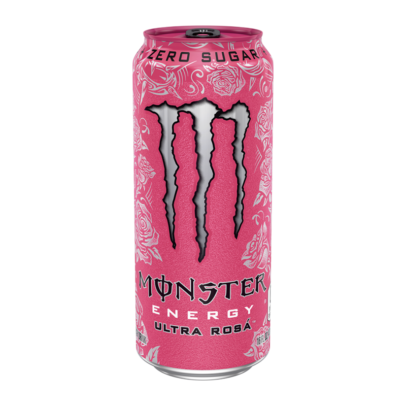 Front of Monster Ultra Zero Rosa can showing pink design, bold logo, zero sugar claim, and energy drink details (500ml pack)