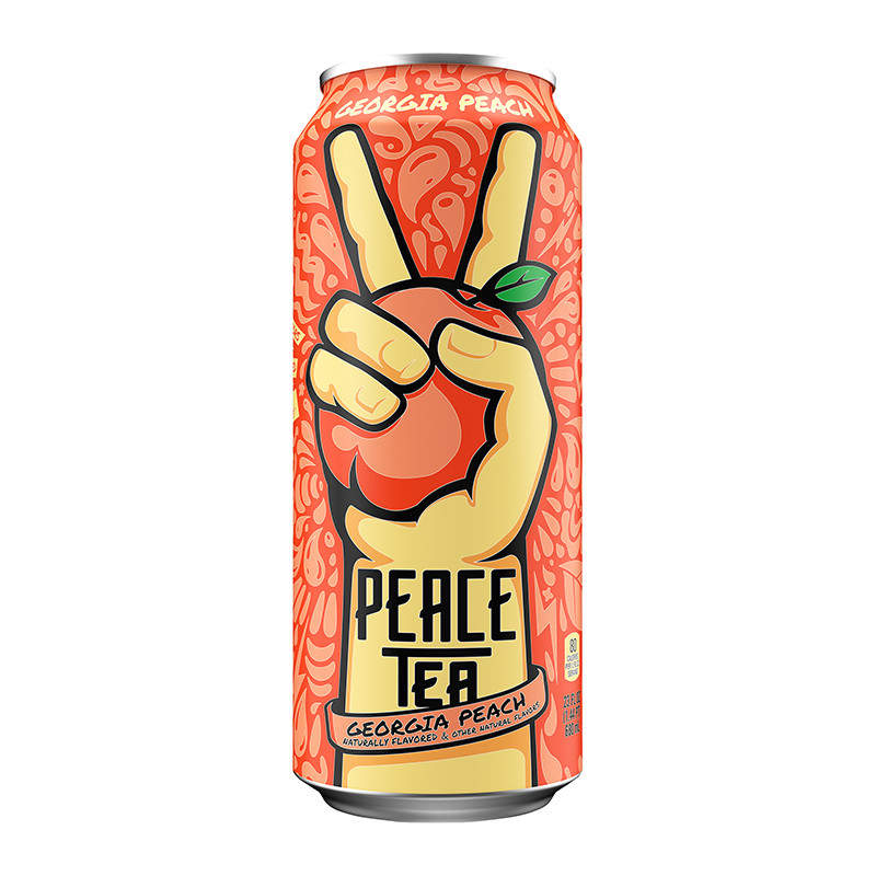 Front of Peace Tea Georgia Peach can showing vibrant peach design, logo, and product name (695ml)