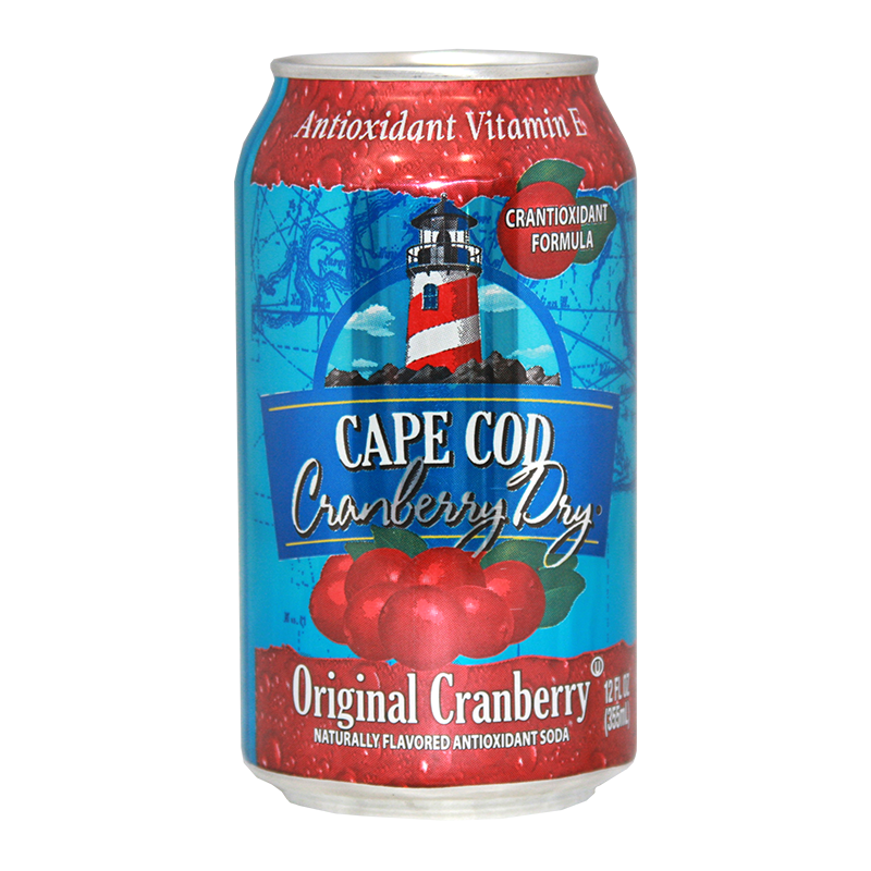 Front of Polar Soda Cape Cod Cranberry can showing bright blue design, cranberry imagery, and 355ml size.