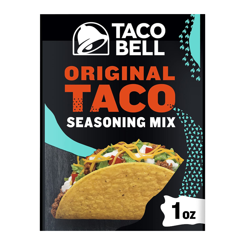 Front of Taco Bell Original Taco Seasoning Mix packet showing the logo, taco image, and seasoning mix information (28g)