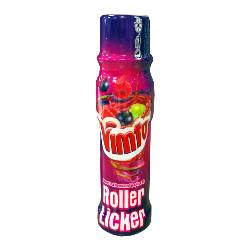Front of Vimto Roller Licker bottle showing the logo, mixed fruit flavour label, and pack size of 60ml.