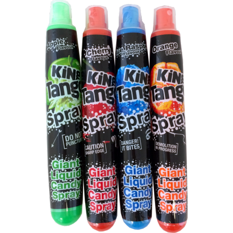 Front of King Tango Giant Liquid Candy Spray featuring vibrant colours and a fun design, showing 80ml pack size.